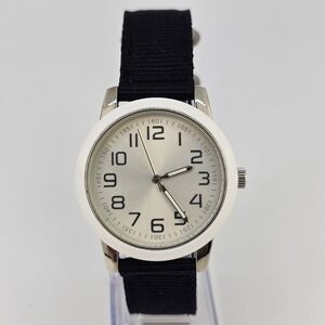 38MM Watch Men Light‎ Gold Dial New Black Canvas Band Straps New Battery